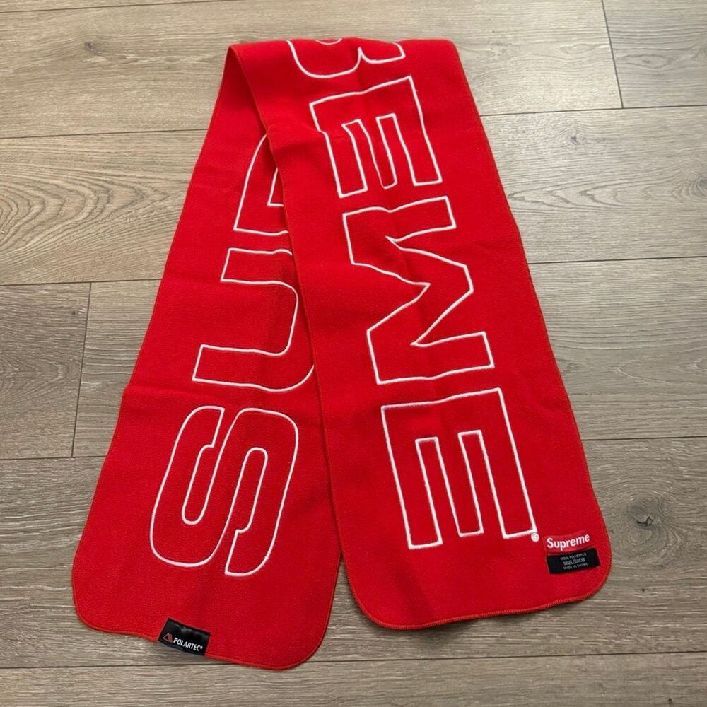 Supreme Polartec Fleece Scarf Red White Outline Logo Winter Streetwear